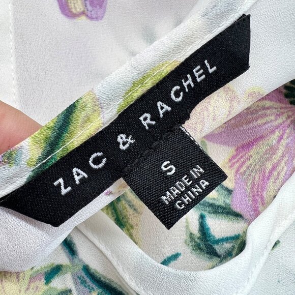 Zac & Rachel Floral Print Short Sleeve Blouse White Multicolor Size Small - Picture 9 of 12